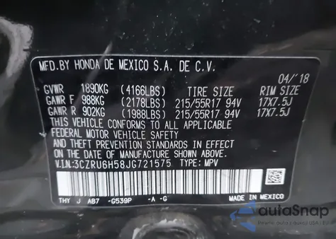 2018 Honda Hr-V Ex z USA, uszkodzony, nr VIN 3CZRU6H58JG721575